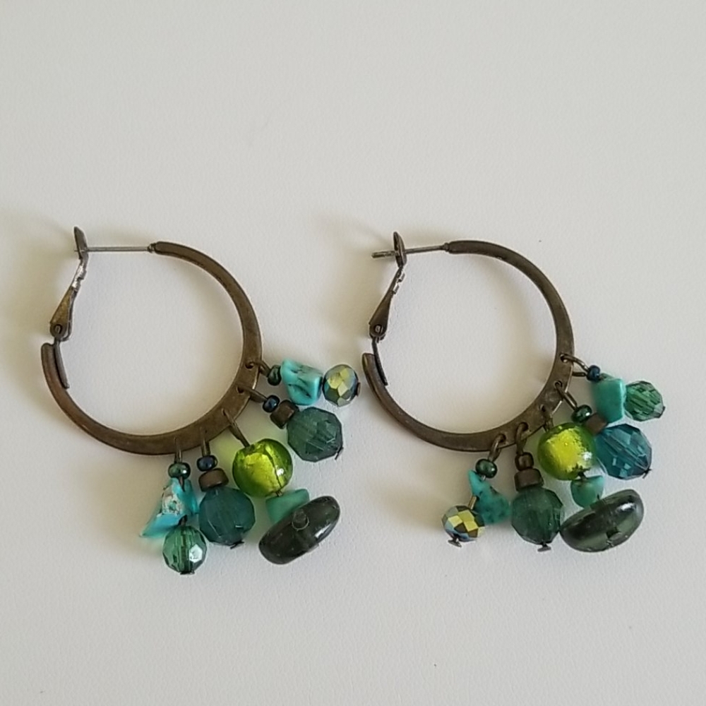 Blue and Green Bead Hoop Earrings
